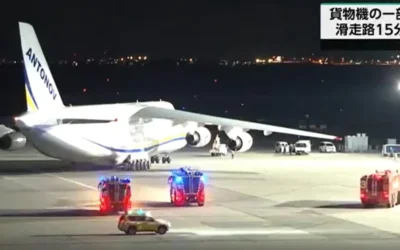 Украински Ан-124 се запали по време на кацане в Япония
