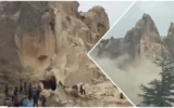 Трима загинаха при срутване на скален шпил в Кападокия след обилни валежи (ВИДЕО)